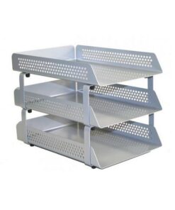 Triple Letter Tray - Round Perforated Steel Range - Metal - 35 x 25 x 27.5 cm - Silver - 803SI