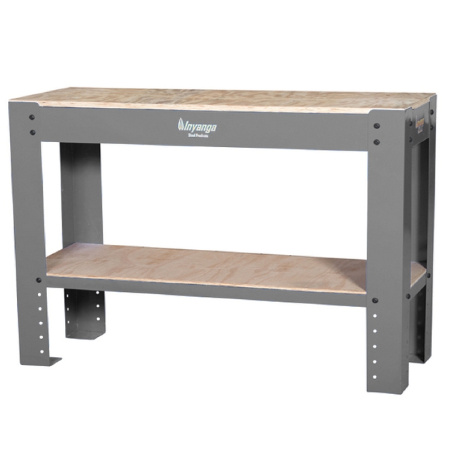 Workbench - Steel Frame - Wood Top - Wood Shelf - 120 x 60 x 90 cm - Grey - DIV-WB03-KD-grey