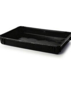 Stack Nest Crate - Plastic Box - Solid Sides and Base - 60 x 40 x 8 cm - Recycled Material - Black - PI-647-S-black