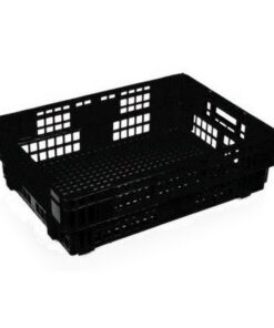 Heavy Duty Freezer Nesting Crate - Plastic Box - Vented Base and Sides - 62.5 x 45 x 17 cm - Recycled Material - Black - PI-730-black