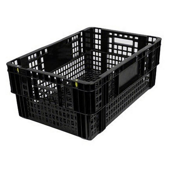 Nesting Agri Crate - Plastic Agri Box - Vented Base and Sides - 60 x 40 x 24 cm - Recycled Material - Black - PI-720-black