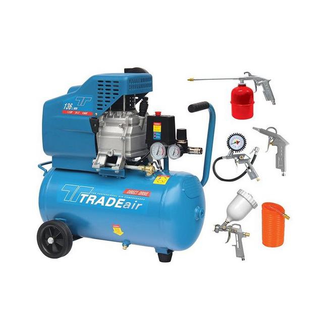Compressor with Air Tool Kit - Belt Drive - Lubricated - 24L - 1.1kW - 1.5HP - 5 Piece - MCFRC108