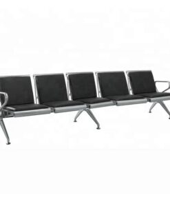 Airport Bench - Indoor Waiting Room Seat - Mild Steel - Upholstered - Heavy Duty - Five Seater - Flat Pack - 302 x 67 x 82 cm - PD05A-black