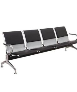 Airport Bench - Indoor Waiting Room Seat - Chrome - Upholstered - Four Seater - Flat Pack - 244 x 67 x 82 cm - PC04A-black