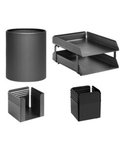 Desk Set - Fluted Steel Range - Metal - Letter Tray - Waste Bin - Pencil Cube and Cup - Colour Options - 513BL
