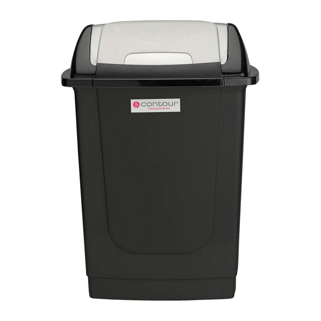 Contour 50L Rectangular Plastic Dust Bin - Square Swing Lid - Black - Pack of 5