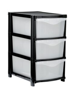 Plastic Three Drawer Unit - 3 Drawers - Black Frame & Clear Drawers