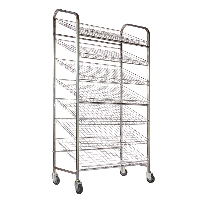 Wire Mesh Bread Trolley - Mobile - 7 Tier - Chromed - 193 x 110 x 58cm
