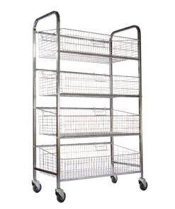 Wire Mesh Bread Roll Trolley - Mobile - 4 Tier - Chromed - 170 x 110 x 52cm