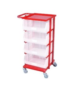 Steel Frame Plastic Container Trolley - Kit - Includes 4 x Size 8 Clear Bins - 102 x 61 x 50cm