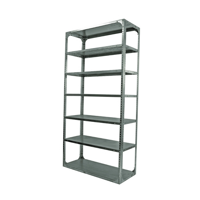 Bolted Shelving Steel Bay 7 Shelves - Uni-Angle - Seven Shelf Kit - Galvanised - 365.8 x 91.4 x 45.7 cm