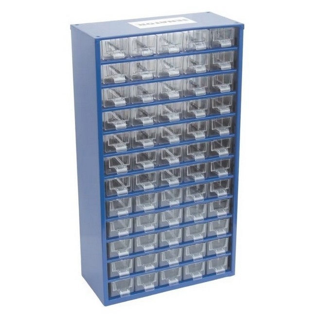 Senator Parts Organiser - Steel Case & Plastic Drawers - 60 Drawers - Transparent - 30.6 x 15.5 x 55.1 cm