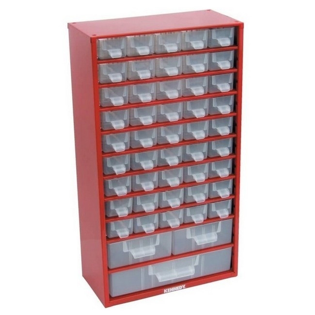 Kennedy Parts Organiser - Steel Case & Plastic Drawers - 48 Compartments - Stackable - 15.5 x 30.6 x 55.1 cm
