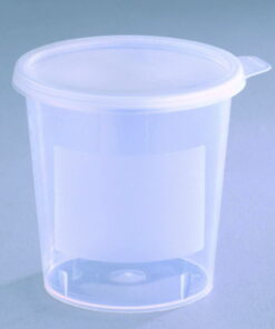 Beaker 400 ml, PP, natural, graduated, w. snap lid, assembled, pack of 185