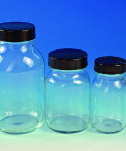 Hecht Wide Neck Bottle 250 ml, GL 55 Thread and Screw Cap, Clear Glass