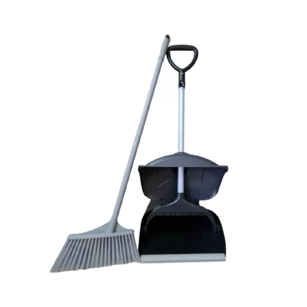 Heavy Duty Long Handle Dustpan & Broom With Hood Black